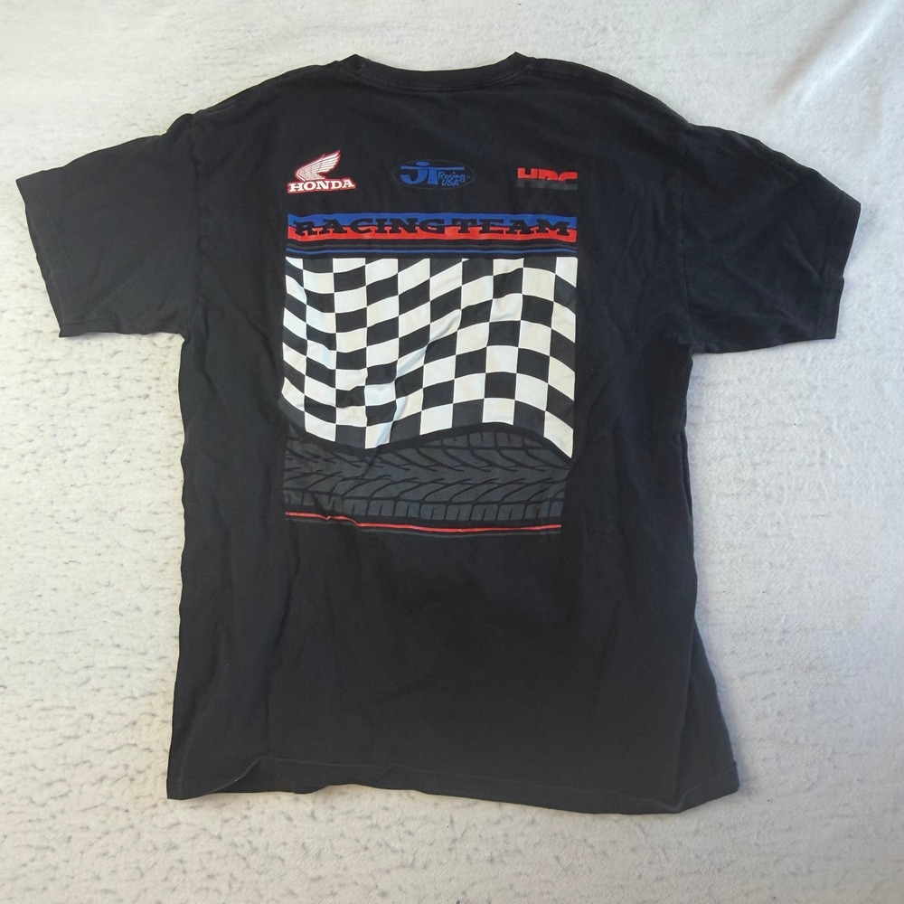 JT Racing Honda Racing Team T Shirt Mens Large Black Graphic Checkered Flag